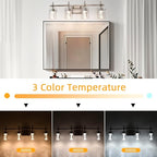 Bathroom Light Fixtures 4-Light, Brushed Nickel Vanity Light Over Mirror Dimmable 3 Color (3000K/4000K/6000K), Eye Protection LED Bathroom Lights Wall lamp Over Mirror with Clear Glass Shade