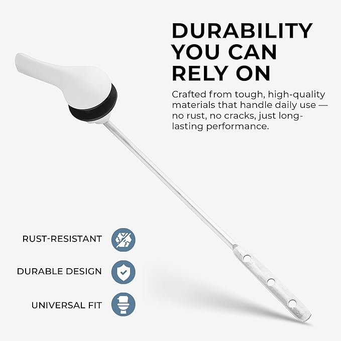 Qualihome White Toilet Tank Flush Lever Handle, Universal Front Mount with Nut Lock, Fits Most Toilets