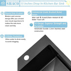 SHACO 13x15 Inch Drop In Black RV Bar Sink, Stainless Steel Top Mount Gunmetal Black 16 Gauge Single Bowl Small Kitchen Outdoor Sink with Strainer Drain