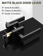 3 Pack Square Privacy Door Levers Locksets in Matte Black Finish, Bed/Bath Door Levers Keyless Interior Handles,Reversible for Left Right Handed Doors