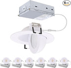 3 inch Recessed LED Lights 7W Gimbal Rotatable Directional Downlight,360°Adjustable Soffit Lighting Dimmable Swivel Eyeball, 90°Tilt Canless Swivel Spotlight 5CCT Selectable 6 Pack White