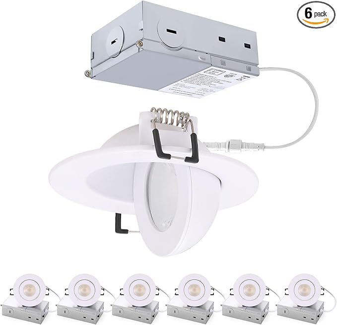 3 inch Recessed LED Lights 7W Gimbal Rotatable Directional Downlight,360°Adjustable Soffit Lighting Dimmable Swivel Eyeball, 90°Tilt Canless Swivel Spotlight 5CCT Selectable 6 Pack White