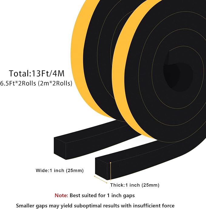 Closed Cell Window Insulation Weather Stripping, Insulation Tape for Door, Soundproof Door Weather Stripping, Adhesive Foam Gasket Tape, Anti-Bug, Weatherproof (1 in x 1 in x 13Ft)