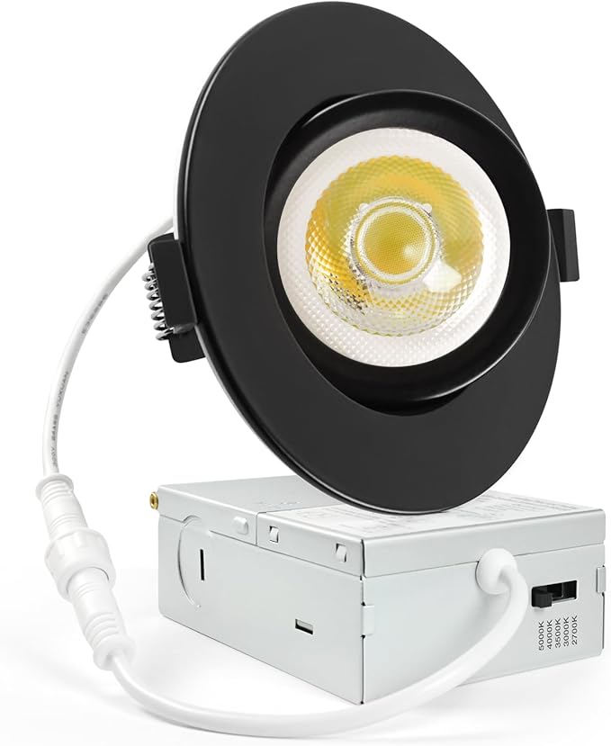 4 Pack Black 4-inch 5 CCT Gimbal LED Recessed/Downlight Color Selectable 2700K/3000K/3500K/4000K/5000K 800Lm 9W 120V Dimness Adjustable LED Lights