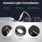 Black Recessed Lighting Square 4 inch 6 Pack,Canless Gimbal Recessed Lights,dimmable, 5CCT Selectable,9W 750LM