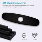 Faucet Plate, 10 Inch Sink Hole Cover, Faucet Deck Plate for 1 or 3 Hole Bathroom or Kitchen Sink Faucet Stainless Steel Escutcheon Plate Matte Black, Round