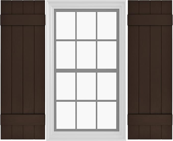 Board & Batten Vinyl Shutters (1 Pair) | 14.5"x31" (4-Board) - Coffee Bean | Exterior Window Shutters | Includes Mounting Hardware | Simple Installation | Made in USA