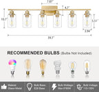 6 Light Gold Bathroom Light Fixtures Brushed Brass Vanity Light Over Mirror Modern Wall Lighting Sconces Wall Lamp for Bathroom, Bedroom, Living Room E26 Socket with Glass Shade