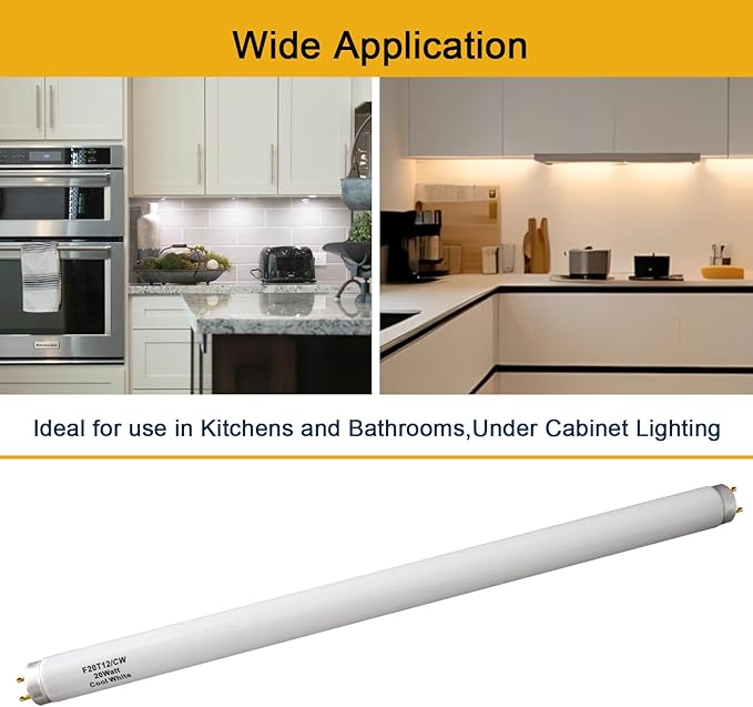 (6Pack) F20T12/CW 20 Watt Cool White 24Inch Fluorescent Light Bulbs,T12 20W 24 Inch Fluorescent Tube,4100K, Replacement for F20T12/CW/ALTO, F20T12/CW/ECO, F20T12/SP41/ECO,G13 Base,1400 Lumens