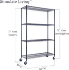 60"x18"x72" Prime Heavy Duty Black 4-Tier Wire Shelving NSF 3200 LBS MAX Capacity Storage Rack for Commercial, Hospital, School, Garage, and Kitchen Uses (with Wheels)