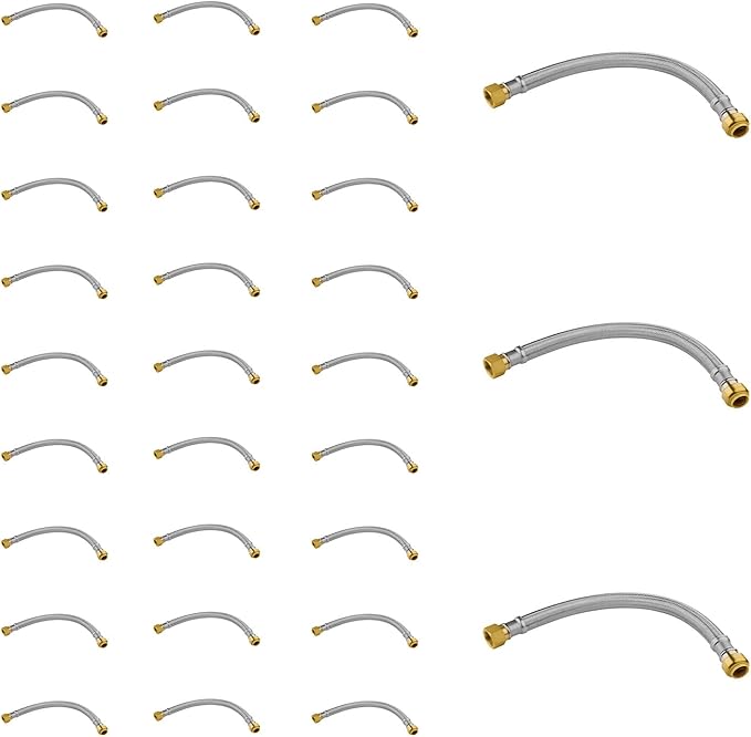 30 Pack Foskan 12-Inch Flexible Water Heater Connector Hose,with 1/2" Push-Fit x 3/4" FIP,Compatible with Copper, PEX, CPVC, and PE-RT Pipes for Water and Heating Use（12" Length）