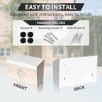 Wall Mount Mailbox, Large Capacity Mailbox for House Outside, Galvanized Steel Rust-Proof Metal Post Drop Box, 15.74"×9.84"×4.33" Flower Hollowed Wooden Patterned Metal Sheet