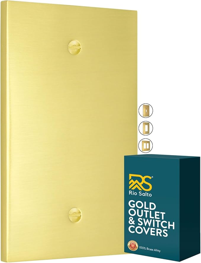 RIO SALTO Modern Metal Vibrant Yellow Gold Blank Wall Plate Blank Outlet Cover Cover for Unused Outlets Wall Switch 1-Gang Covers Child Safe Device Outlet Safety - Midsize 1 Gang