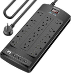 18 Outlets Surge Protector Power Strip - 10 Feet Flat Plug Heavy Duty Extension Cord with 18 Widely Outlets and 4 USB Ports, 2100 Joules, Black, ETL Listed