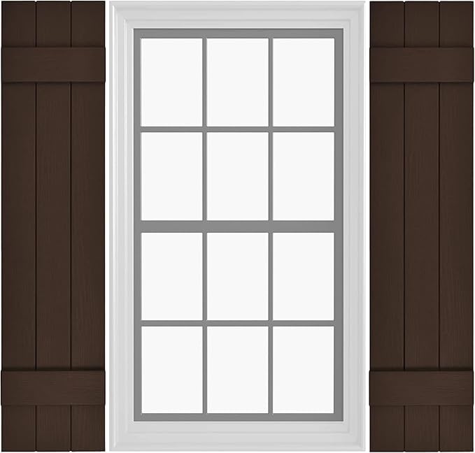 Board & Batten Vinyl Shutters (1 Pair) | 11"x51" (3-Board) - Coffee Bean | Exterior Window Shutters | Includes Mounting Hardware | Simple Installation | Made in USA