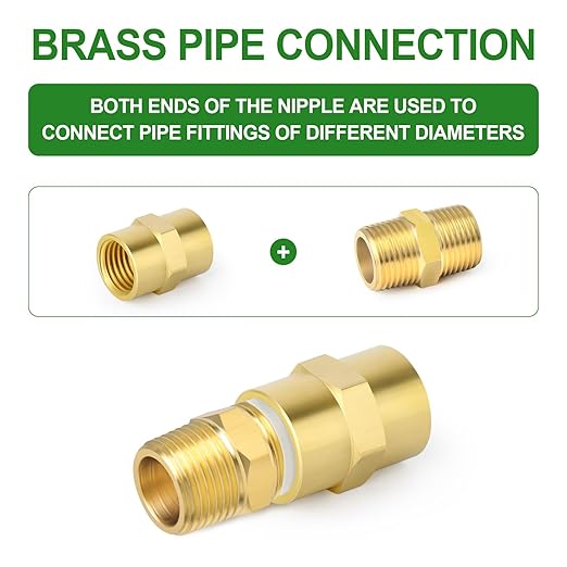 TAISHER 8PCS Brass Pipe Fitting, Reducer Adapter, Hex Nipple, 1/2-Inch Male Pipe x 1/2-Inch Male Pipe