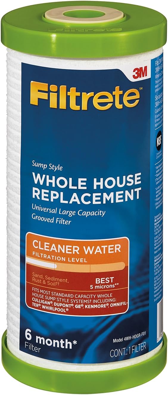 Filtrete Large Capacity Whole House Grooved Replacement Water Filter 4WH-HDGR-F01, 1-Pack, for use with 3WH-HD-S01 System