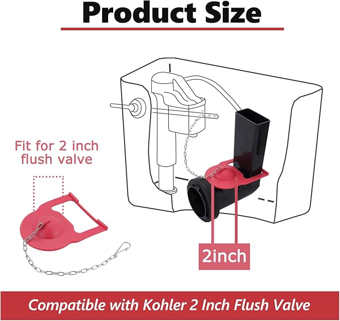 2 Inch Toilet Flapper Compatible with Kohler Hinge-Style Parts 84995 & 1000490 Toilet Flapper, Durable Rubber with Stainless Chain, 1Pc