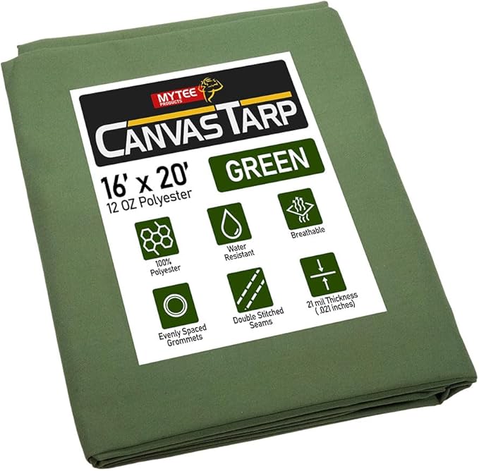Mytee Products 16' x 20' Green Canvas Tarp 12oz Heavy Duty Water Resistant