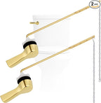 Hygie Rinse 2PCS Metal Toilet Handle Lever Flush Replacement, Universal Front Mount Toilet Handle with Stainless Steel Flapper Chains, Toilet Repair Kit, Shiny Gold