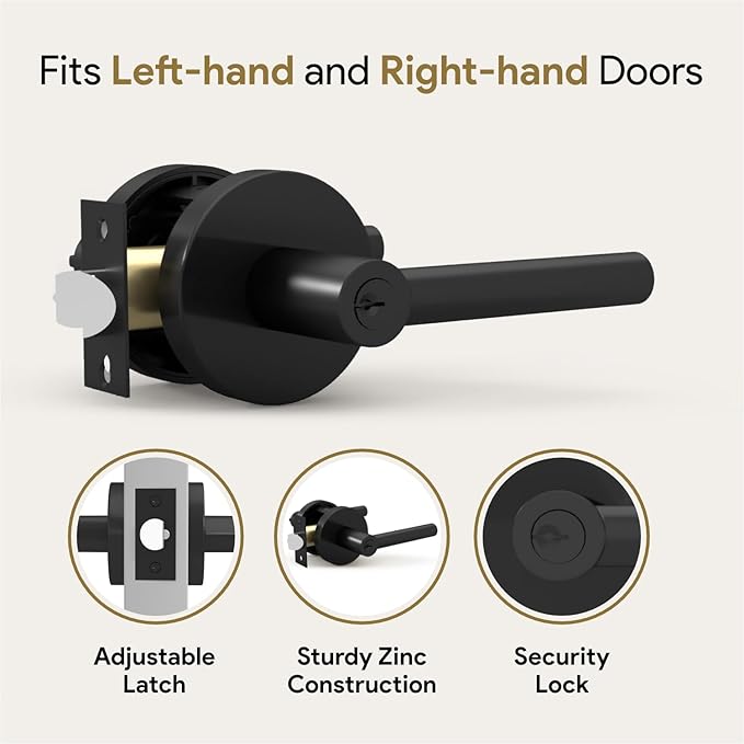 Mega Handles Ronn Entrance Entry Lever Door Handle Heavy Duty Round Locking Lever Set for Left or Right-Handed Doors, Interior/Exterior Door Levers - Matte Black