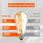 OMED LED Edison Light Bulb 18 Pack, Dimmable Vintage Style Amber Glass Criss-Cross Filament LED Bulbs, 60 Watt Equivalent 2700K Soft White Edison Bulb, 600 Lumens 6W Medium Base E26 ST64 Light Bulb