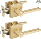 EHOMEWARE 2 Pack Door Knobs Interior, Bathroom Bedroom Door Locks Door Handles in Satin Brass Finish, Heavy Duty Keyless Privacy Door Handles with Locks, Sleek Design & Durable Construction