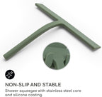 GÜTEWERK Shower Squeegee for Glass Doors, Silicone Window Squeegee, Bathroom and Glass Cleaning - Green - 11 Inch