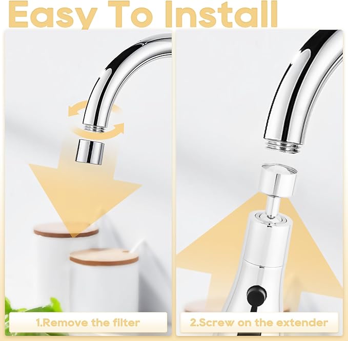 3 Function Sink Extender, Kitchen Faucet Sprayer Head & Swivel Spout Connector - Silver