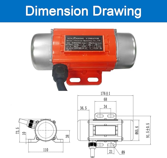 Concrete Vibrator Industrial Vibration Motor Single Phase AC 110V 3600rpm 100w Motor Vibrating Tool For Silo Hopper Shaking Table (100W)