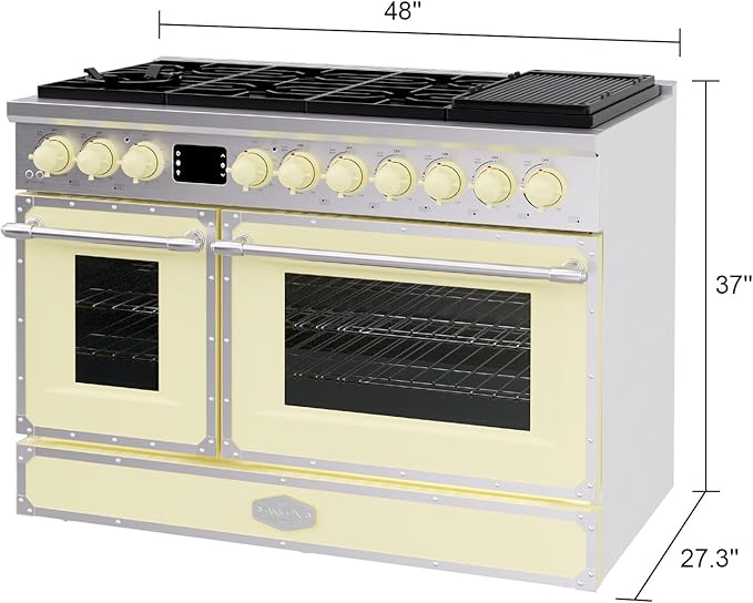 Akicon 48" Freestanding Gas Cooktop Oven Combo, Features 8 Sealed Burners, 6.7 Cu.ft Rapid Convection Oven, Convertible Fuel (NG/LP), Durable Cast Iron Grating (CYSCYSA1)