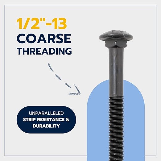 1/2 in. x 6-1/2 in. Black Carriage Bolt Kit Includes 12 Bolts, 12 Washers, and 12 Nuts, Ceramic Black Ruspert Coated for Exterior Use - 2X Rust Resistance of Galvanized by Makers Bolt
