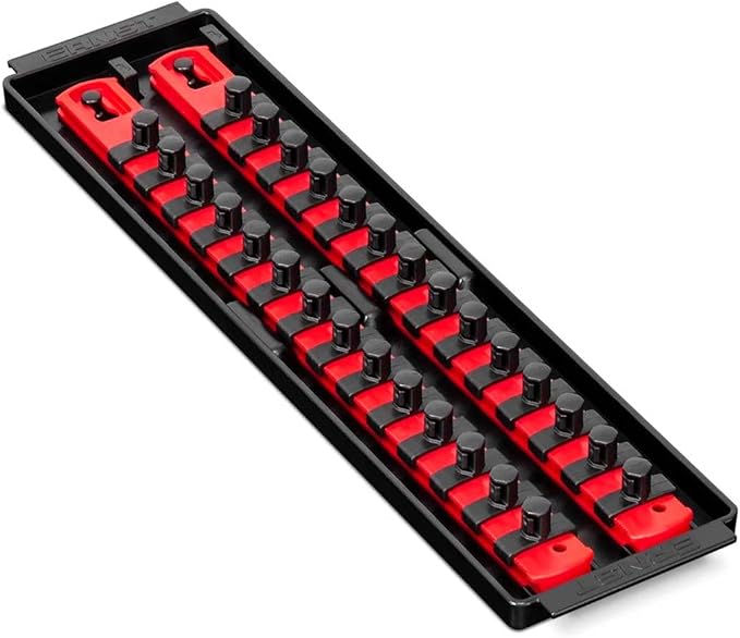 Ernst Mfg. 8493 RD Socket BOSS Tray High-Density System with (2) Red 13" Socket Rail + (28) Twist Lock Clips, 3/8" Drive - Made in USA