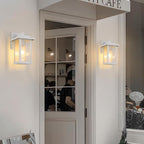 Outdoor Wall Sconce, Outside Porch Light Fixtures, Anti-Rust Exterior Wall Lights in Matte White Finish with Clear Glass for Garage Doorway Entryway, 2 Pack