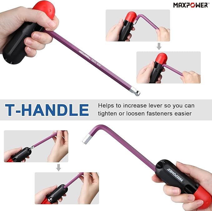 MAXPOWER 18-Piece Hex Key Allen Wrench Set, Hex Key Set SAE & Metric Extra Long Arm Ball End Set with T-Handle