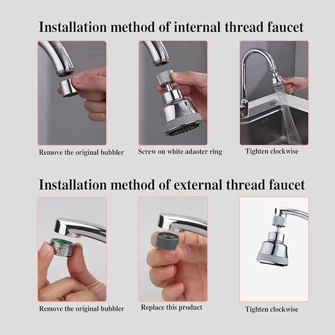 Faucet Aerator Faucet Sprayer Attachment, Kitchen Faucet Head Replacement with 4 Spray Modes, 360° Swivel Faucet Extender Anti-Splash Sink Sprayer Faucet Nozzle Head (Diamond, Silver)