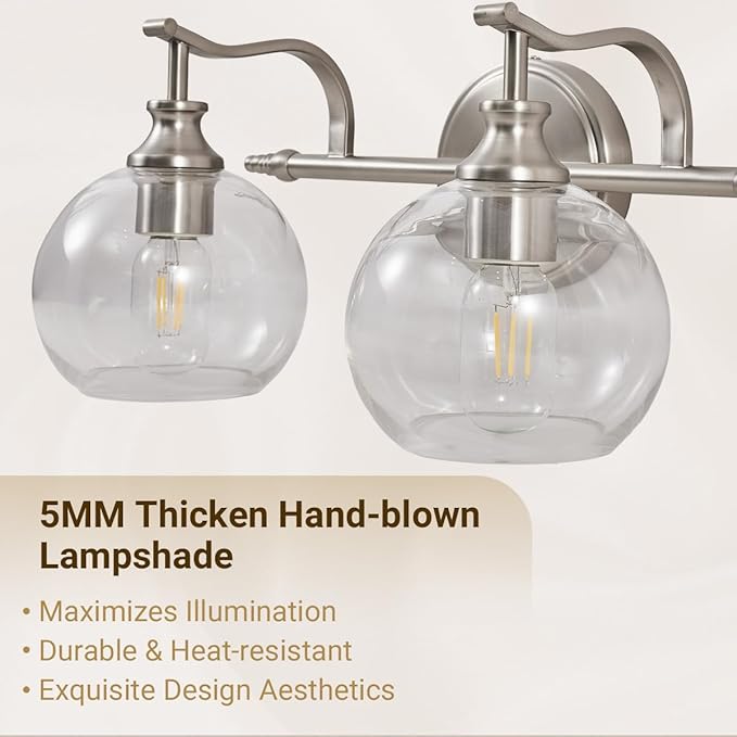 ANDY STAR Brushed Nickel Bathroom Light Fixture, 2 Light Bathroom Vanity Light, Farmhouse Silver Wall Sconce, Anti-Rust Wall Lamp with Sturdy Metal Lamp Body for Bedroom, Living Room, Restroom