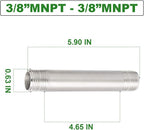 TAISHER 2PCS Stainless Steel Pipe Fittings, 3/8" NPT x 3/8" NPT Male Threaded, 6" Length Nipple Cast Pipe