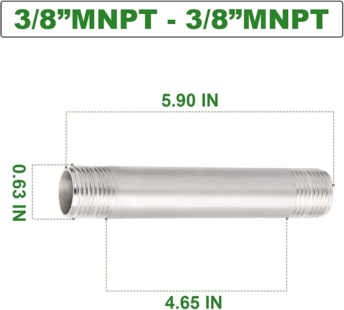 TAISHER 2PCS Stainless Steel Pipe Fittings, 3/8" NPT x 3/8" NPT Male Threaded, 6" Length Nipple Cast Pipe
