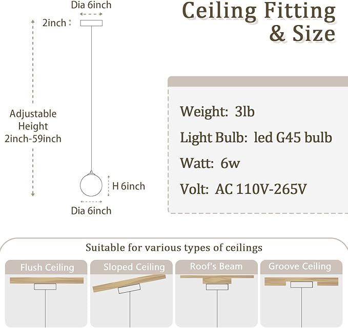 1 Light Globe Pendant Light for Kitchen Island Silver Pendant Light Fixtures with Clear Glass Globe Hanging Lights for Bedroom,Hallway,Bar