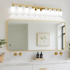 Gold Bathroom Vanity Light,10-Light Brushed Gold Bathroom Light Fixtures with White Frosted Glass,64.5in Wall Lamp Sconces for Mirror Bedroom,Living Room Hallway,E26