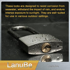 LanuBe 304 Stainless Steel Keyed Alike Padlocks for Outdoor use, Pin Tumbler Padlock, 2 inch Wide Body, Stainless Steel Body Long Shackle, Pack of 2