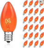 25 Pack C7 Replacement Bulbs, Orange Halloween Light Bulbs, E12 Candelabra Base 5W Incandescent for Outdoor String Lights, Christmas Tree Patio Porch Holiday Party Decor