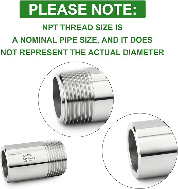 TAISHER 2PCS 304 Stainless Steel Pipe Fittings, 3/4" NPT Male Threaded, 2" Length Weld Nipple Cast Pipe