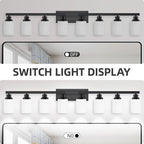 8-Light Bathroom Light Fixtures Over Mirror, 52inch Modern Matte Black Vanity Lights with White Frosted Glass Shade, Bathroom Wall Lamp Sconces for Mirror Bedroom, Living Room Hallway