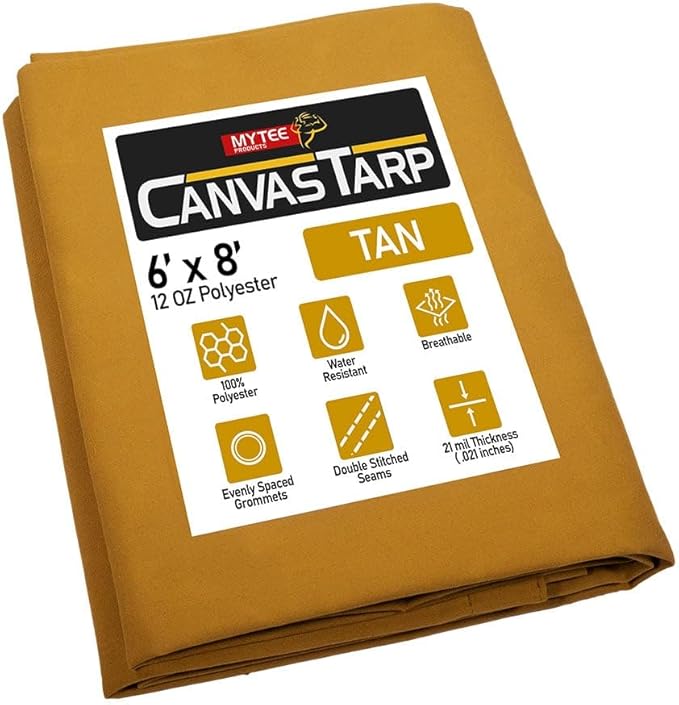 Mytee Products 6' x 8' Tan Canvas Tarp 12oz Heavy Duty Water Resistant
