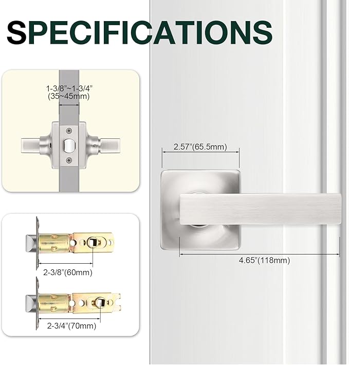 GOBEKOR Brushed Nickel Door Handles Interior Passage Door Levers for Closet Hallway Keyless Square Door Handle Lever 10 Pack