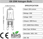 G9 Halogen Bulb 25W 10-Pack - Long Lasting, Dimmable 2800K Warm White Light Bulbs, 120V, 2-Pin Base for Chandelier, Range Hood Light