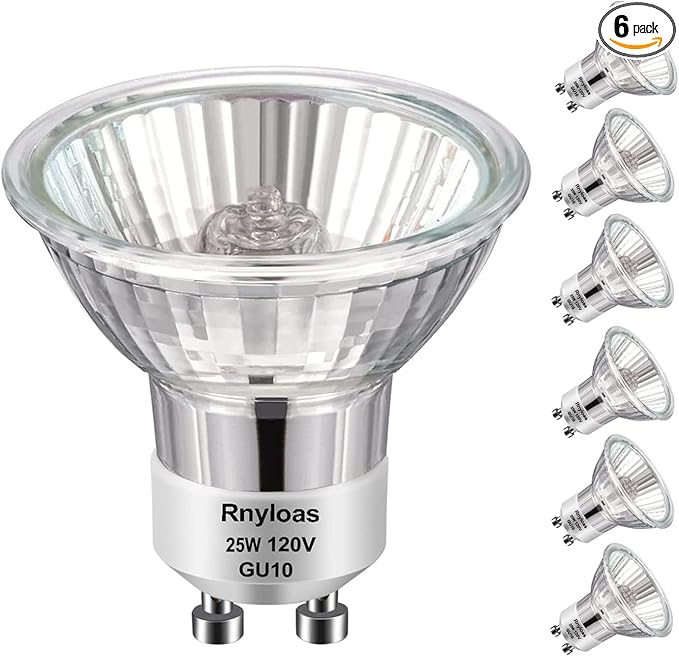 NP5 GU10 120v 25w Bulb Candle Warmer, 6pcs GU10+c 120v 25w Halogen Light Bulbs with Glass Cover, GU 10 Bulb Dimmable & Warm White, MR16 GU 10 Base for Candle Warmer Lighting Bulbs, Track Light Bulbs