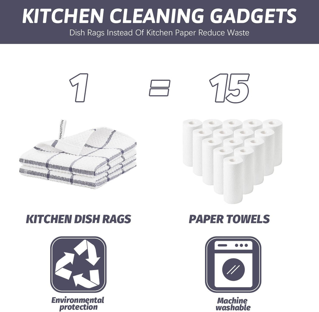 Nialnant 4PCS Cleaning Rags,100% Cotton Terry Dish Rags for Washing Dishes,Quick Drying Dish Cloths,Dish Towels for Kitchen,Purple Plaid-12x12in